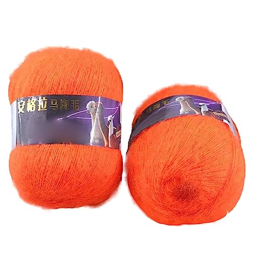 2 Rolls Mohair Skeins Crocheting Yarns Knitting Yarn 42g Skeins Soft Fluffy Mohair Yarn Knitted Skeins for Clothes Sweater Scarf Doll Crafting Woven Skeins Warm Shawls Home DIY (Orange)