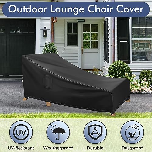 Richwon Chaise Lounge Covers Outdoor Waterproof, Heavy Duty Patio Furniture Covers, Outdoor Furniture Covers Pool Lounge Chair Cover Fits up to 78L x 34W x 32H inches, 2 Pack, Black