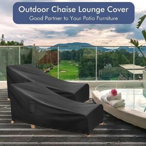 Richwon Chaise Lounge Covers Outdoor Waterproof, Heavy Duty Patio Furniture Covers, Outdoor Furniture Covers Pool Lounge Chair Cover Fits up to 78L x 34W x 32H inches, 2 Pack, Black