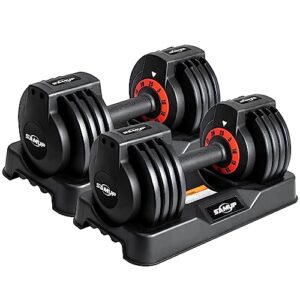 25/55 lbs pair adjustable dumbbell set, fast adjust dumbbell weight for exercises pair dumbbells for men and women in home gym workout equipment, dumbbell with tray suitable for full body