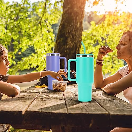 2023new 40oz mug with handle and straw lid|reusable stainless steel insulated water bottle travel mug|modern insulated water bottle cup holder, office gift (blue)