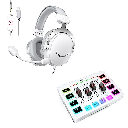 FIFINE USB PC Headset and Audio Mixer,Streaming Over-Ear Wired Headphones with 3.5mm Audio Jack,Detachable Microphone,Gaming Mixer with Slider Fader,XLR Microphone Interface,for Podcast(H9W+SC3W)