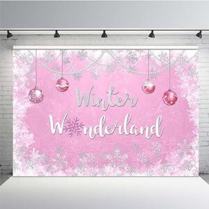 mehofond 7x5ft winter wonderland backdrop baby shower party supplies decorations snowflake photography background sliver glitter pearl banner decoration photo booth props