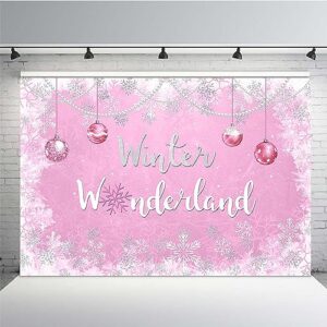 MEHOFOND 7x5ft Winter Wonderland Backdrop Baby Shower Party Supplies Decorations Snowflake Photography Background Sliver Glitter Pearl Banner Decoration Photo Booth Props