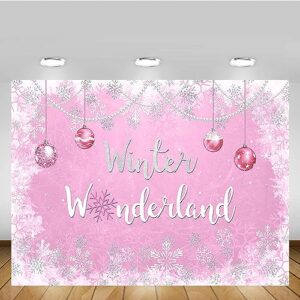 MEHOFOND 7x5ft Winter Wonderland Backdrop Baby Shower Party Supplies Decorations Snowflake Photography Background Sliver Glitter Pearl Banner Decoration Photo Booth Props