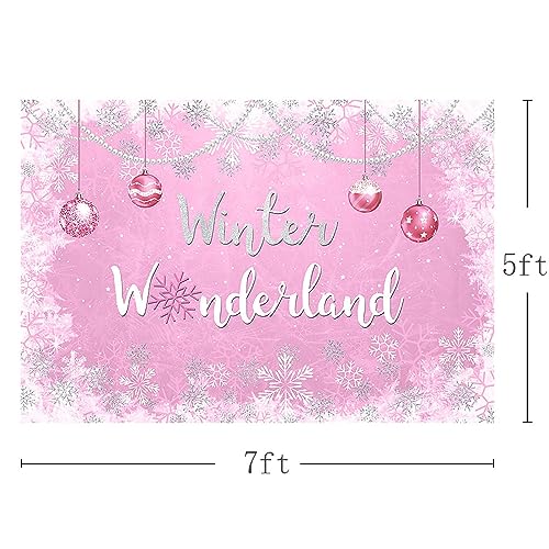 MEHOFOND 7x5ft Winter Wonderland Backdrop Baby Shower Party Supplies Decorations Snowflake Photography Background Sliver Glitter Pearl Banner Decoration Photo Booth Props