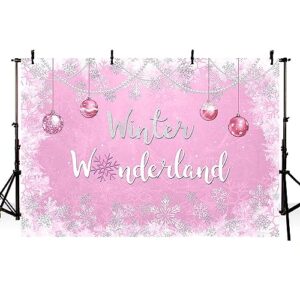 MEHOFOND 7x5ft Winter Wonderland Backdrop Baby Shower Party Supplies Decorations Snowflake Photography Background Sliver Glitter Pearl Banner Decoration Photo Booth Props