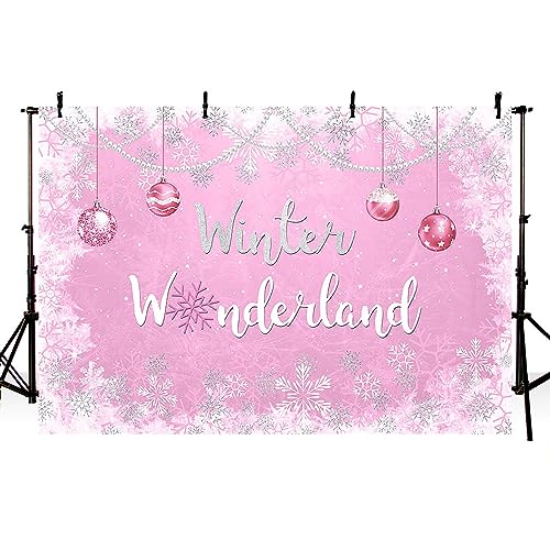 MEHOFOND 7x5ft Winter Wonderland Backdrop Baby Shower Party Supplies Decorations Snowflake Photography Background Sliver Glitter Pearl Banner Decoration Photo Booth Props