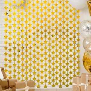 lolstar 2 pack gold stars birthday decorations 3.3x6.6 ft each glitter gold backdrop foil fringe curtains,bridal baby shower decorations perfect for wedding anniversary graduation party decorations
