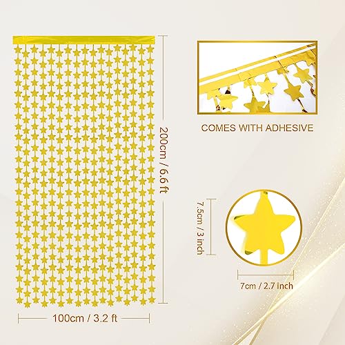 LOLStar 2 Pack Gold Stars Birthday Decorations 3.3X6.6 ft Each Glitter Gold Backdrop Foil Fringe Curtains,Bridal Baby Shower Decorations Perfect for Wedding Anniversary Graduation Party Decorations