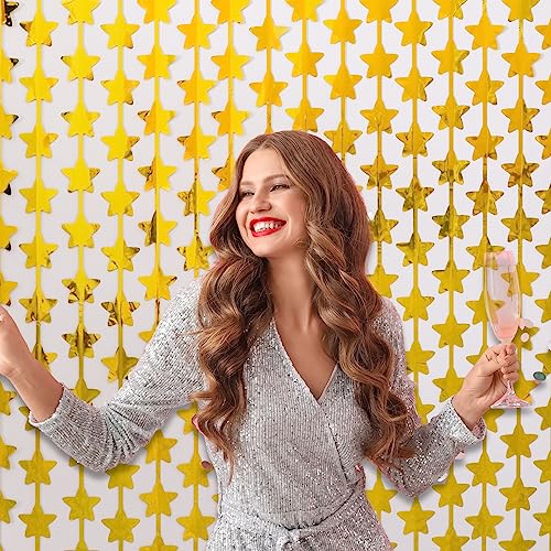 LOLStar 2 Pack Gold Stars Birthday Decorations 3.3X6.6 ft Each Glitter Gold Backdrop Foil Fringe Curtains,Bridal Baby Shower Decorations Perfect for Wedding Anniversary Graduation Party Decorations