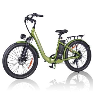 geleisen electric bike for adults, 750w 28mph electric city cruiser bicycle, 26" x 3.0 fat tire step-thru ebike with 48v 14.5ah removable battery, professional 7-speed folding electric commuter bike