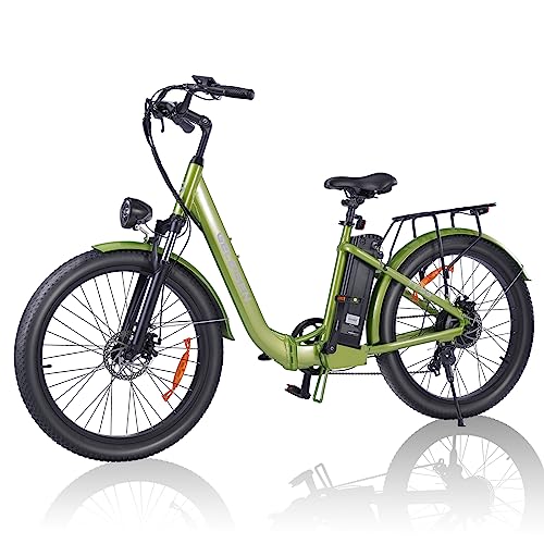 GELEISEN Electric Bike for Adults, 750W 28MPH Electric City Cruiser Bicycle, 26" x 3.0 Fat Tire Step-Thru Ebike with 48V 14.5AH Removable Battery, Professional 7-Speed Folding Electric Commuter Bike