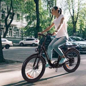 GELEISEN Electric Bike for Adults, 750W 28MPH Electric City Cruiser Bicycle, 26" x 3.0 Fat Tire Step-Thru Ebike with 48V 14.5AH Removable Battery, Professional 7-Speed Folding Electric Commuter Bike
