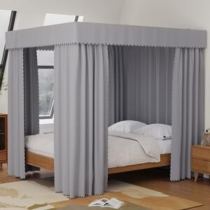 kmhesvi grey canopy bed curtains - 4 corner post bed curtains canopy king bed canopy curtains for adults girls bedroom decoration(grey, king)