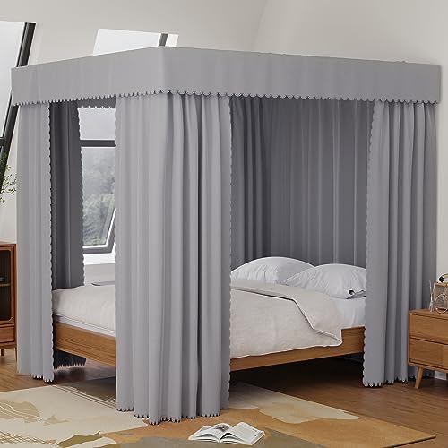 Kmhesvi Grey Canopy Bed Curtains - 4 Corner Post Bed Curtains Canopy King Bed Canopy Curtains for Adults Girls Bedroom Decoration(Grey, King)