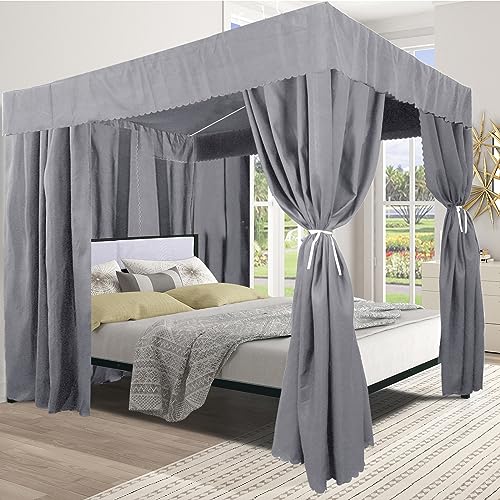 Kmhesvi Grey Canopy Bed Curtains - 4 Corner Post Bed Curtains Canopy King Bed Canopy Curtains for Adults Girls Bedroom Decoration(Grey, King)