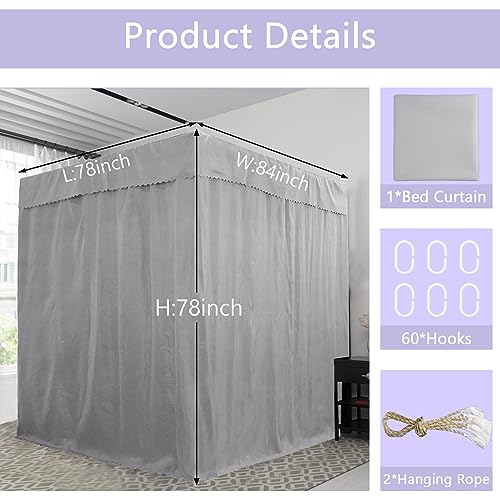 Kmhesvi Grey Canopy Bed Curtains - 4 Corner Post Bed Curtains Canopy King Bed Canopy Curtains for Adults Girls Bedroom Decoration(Grey, King)