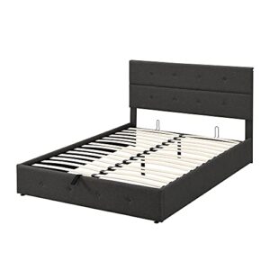 OPTOUGH Queen Size Upholstered Platform Bed with Gas Lift Up Underneath Storage, Metal Queen Bed Frame with Headboard,Gray