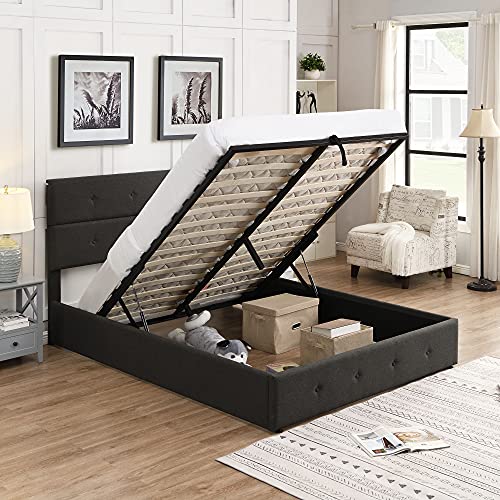 OPTOUGH Queen Size Upholstered Platform Bed with Gas Lift Up Underneath Storage, Metal Queen Bed Frame with Headboard,Gray