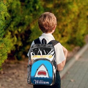 Ecautly Personalized Shark Clear Backpack for Boys, Custom Clear Backpack for School with Name, PVC See Through Transparent for Boys School Waterproof Backpack, Back to School Gifts for Boys Kids