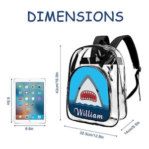 Ecautly Personalized Shark Clear Backpack for Boys, Custom Clear Backpack for School with Name, PVC See Through Transparent for Boys School Waterproof Backpack, Back to School Gifts for Boys Kids