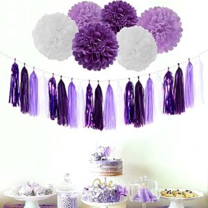 Purple White Lavender Party-Decorations Tassel-Garland - 20pcs Women Girl Birthday Supplies Tassels, Baby Bridal Shower Wedding Engagement Bachelorette Graduation Decor Panduola