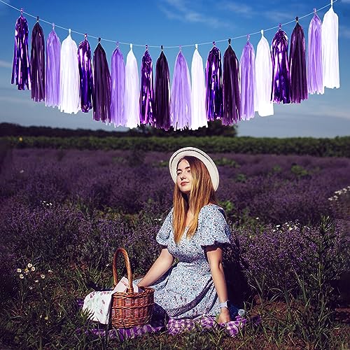 Purple White Lavender Party-Decorations Tassel-Garland - 20pcs Women Girl Birthday Supplies Tassels, Baby Bridal Shower Wedding Engagement Bachelorette Graduation Decor Panduola