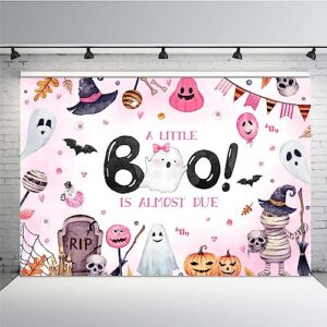mehofond 7x5ft halloween baby shower backdrop for girl a little boo is almost due pink pumpkin ghost bat photography background party supplies banner decorations photo booth studio props