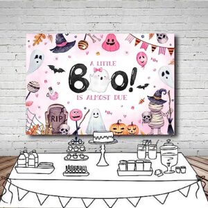 MEHOFOND 7x5ft Halloween Baby Shower Backdrop for Girl a Little Boo is Almost Due Pink Pumpkin Ghost Bat Photography Background Party Supplies Banner Decorations Photo Booth Studio Props