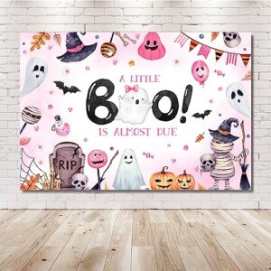MEHOFOND 7x5ft Halloween Baby Shower Backdrop for Girl a Little Boo is Almost Due Pink Pumpkin Ghost Bat Photography Background Party Supplies Banner Decorations Photo Booth Studio Props