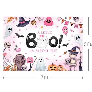 MEHOFOND 7x5ft Halloween Baby Shower Backdrop for Girl a Little Boo is Almost Due Pink Pumpkin Ghost Bat Photography Background Party Supplies Banner Decorations Photo Booth Studio Props