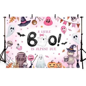 MEHOFOND 7x5ft Halloween Baby Shower Backdrop for Girl a Little Boo is Almost Due Pink Pumpkin Ghost Bat Photography Background Party Supplies Banner Decorations Photo Booth Studio Props