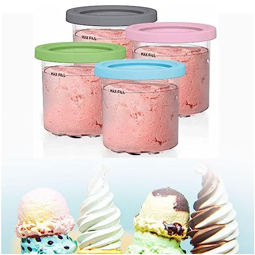 REMYS Creami Pints and Lids - 4 Pack, for Ninja Creami Pints with Lids,16 OZ Ice Cream Pints Cup Reusable,Leaf-Proof for NC301 NC300 NC299AM Series Ice Cream Maker