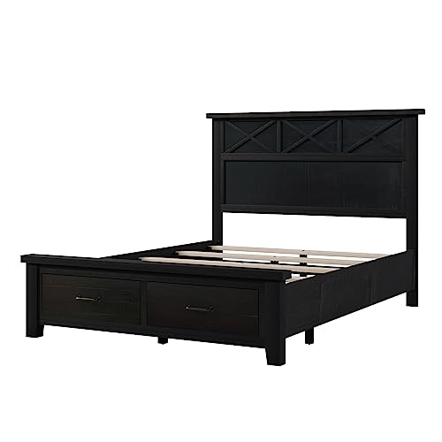 SOFTSEA Queen Size Modern Bed Frame with Drawers Queen Size Platform Bed Frame with High Headboard