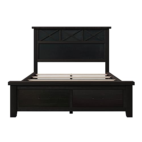 SOFTSEA Queen Size Modern Bed Frame with Drawers Queen Size Platform Bed Frame with High Headboard