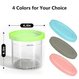 BBAUER Ice Cream Containers 4 Pack for Ninja Creami Pint Containers,16oz Cup Compatible with NC301 NC300 NC299AMZ Series Ice Cream Maker,with 4 PC Spoons,Leak Proof,Pink/Green/Grey/Blue