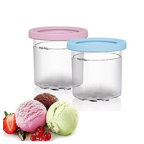 VRINO 2/4/6PCS Creami Pints, for Ninja Creami Cups,16 OZ Ice Cream Pints with Lids Airtight,Reusable Compatible with NC299AMZ,NC300s Series Ice Cream Makers,Pink+Blue-6PCS