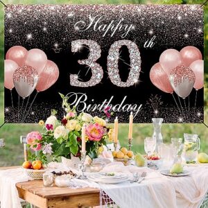 HTDZZI 30th Birthday Banner Backdrop Rose Gold, Happy 30th Birthday Decorations for Women, Fabulous 30 Years Birthday Party Yard Sign Photo Booth Props Decorations Supplies, Fabric