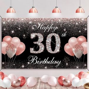 htdzzi 30th birthday banner backdrop rose gold, happy 30th birthday decorations for women, fabulous 30 years birthday party yard sign photo booth props decorations supplies, fabric