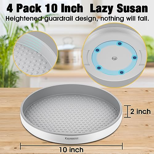 10 Inch Non Skid Lazy Susan Organizer, Spice Rack Organizer, Lazy Susan Turntable, Turntable Rack for Cabinet, Pantry Organization and Storage, Kitchen, Fridge, Bathroom Makeup, 4 Pack