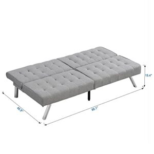OPTOUGH Grey Faux Linen Futon Sofa Bed Convertible Folding Sleeper Loveseat with Stainless Legs, Reclining Couch Small for Living Room