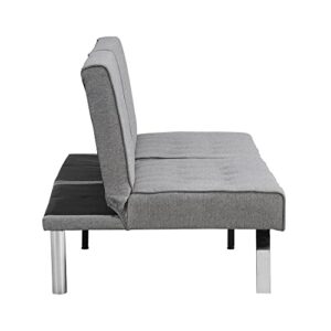 OPTOUGH Grey Faux Linen Futon Sofa Bed Convertible Folding Sleeper Loveseat with Stainless Legs, Reclining Couch Small for Living Room