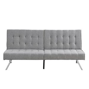 OPTOUGH Grey Faux Linen Futon Sofa Bed Convertible Folding Sleeper Loveseat with Stainless Legs, Reclining Couch Small for Living Room