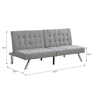 OPTOUGH Grey Faux Linen Futon Sofa Bed Convertible Folding Sleeper Loveseat with Stainless Legs, Reclining Couch Small for Living Room