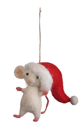 De Kulture Handmade Premium Wool Felt Elf Christmas Mouse Eco Friendly Needle Felted Christmas Xmas Tree Decoration Stuffed Ornament for Home Office Holiday Décor, 2.5X4.5X4.5 (LWH) Inches