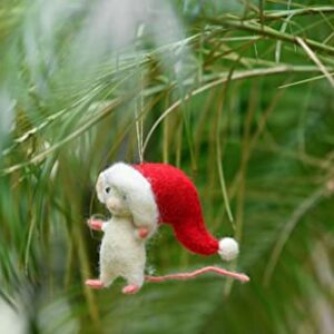 De Kulture Handmade Premium Wool Felt Elf Christmas Mouse Eco Friendly Needle Felted Christmas Xmas Tree Decoration Stuffed Ornament for Home Office Holiday Décor, 2.5X4.5X4.5 (LWH) Inches