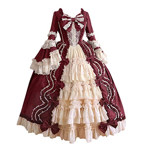 Mensch Women's Victorian Gown French Lolita Dress Princess Costume Renaissance Dress Flare Sleeve Court Cosplay Smocked Tiered Dress Costume