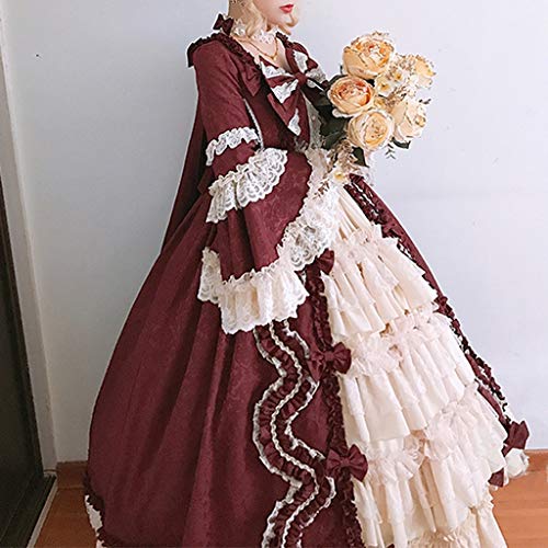 Mensch Women's Victorian Gown French Lolita Dress Princess Costume Renaissance Dress Flare Sleeve Court Cosplay Smocked Tiered Dress Costume