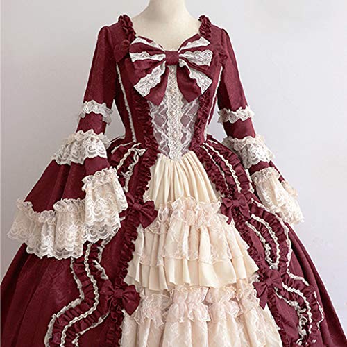 Mensch Women's Victorian Gown French Lolita Dress Princess Costume Renaissance Dress Flare Sleeve Court Cosplay Smocked Tiered Dress Costume